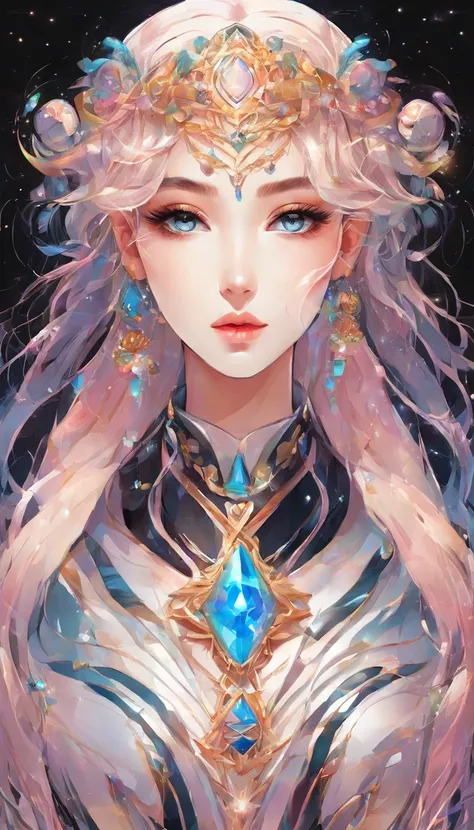 masterpiece, a beautiful Girl , Sailor Moon style , wearing laser transparent pvc texture clothing , prism , melancholy expression, beautiful eyes , brilliance , jewelry , portrait , game original painting , anime character concept design , beautiful face ...