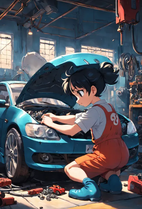 A masterpiece  Mickey Mouse as a Mechanic fixing a car, perfect body, perfect head,  HD