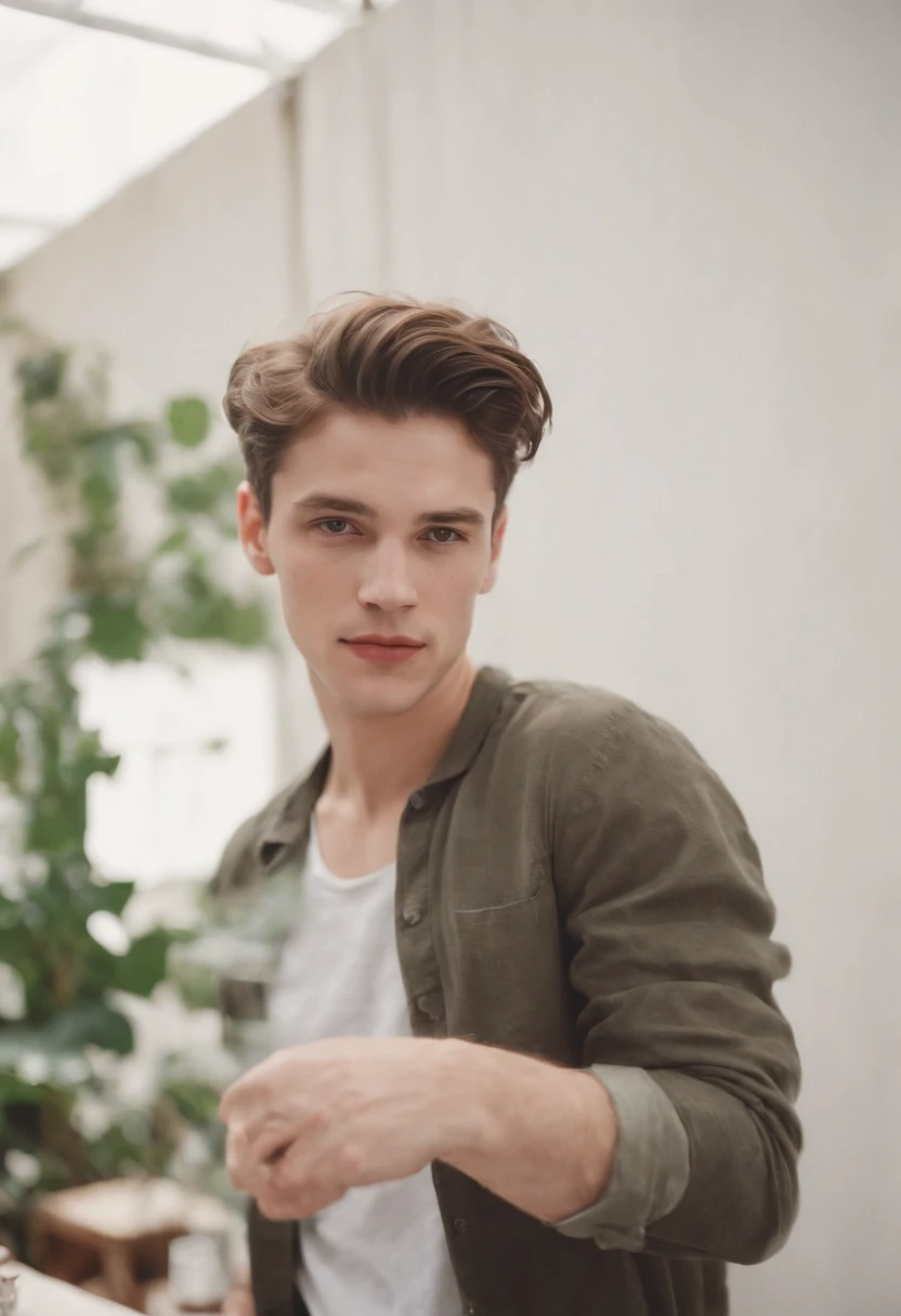 realistic photo, of a young men enjoying at a party, impromptu pose, lifestyle, photography taken with flash, white background white wall of home portrait analog photography, grain film, vintage photo, in the style of lo-fi aesthetics