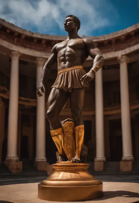 A statue of pele as a greek god in a temple of football