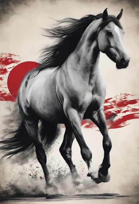 A horse with flag Japanese ink style