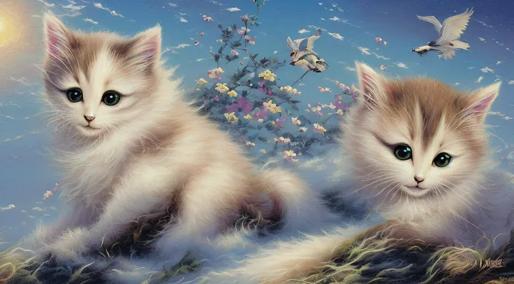 superadorable, supercute, adorable, cute, fluffy, fluffy, cuddly, itty bitty kitty by artist "thomas kinkade", by artist "hayao ...