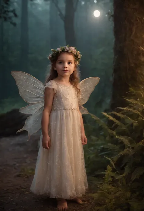 6 YEAR OLDS DRESSED AS FAIRIES, NIGHTTIME, NATURE, MOONLIGHT, 8K, detailed matte painting, deep color, fantastical, intricate detail, splash screen, complementary colors, fantasy concept art, 8k resolution trending on Artstation Unreal Engine 5,medium shot