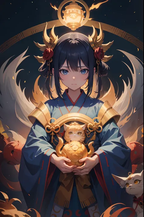 Create exquisite illustrations reminiscent of Makoto Shinkais style, It features ultra-fine details and top-notch quality to create illustrations in which four creatures appear in front of the priestess, Looking down at her.

Blue Ghost (Blue Ghost): Draw ...