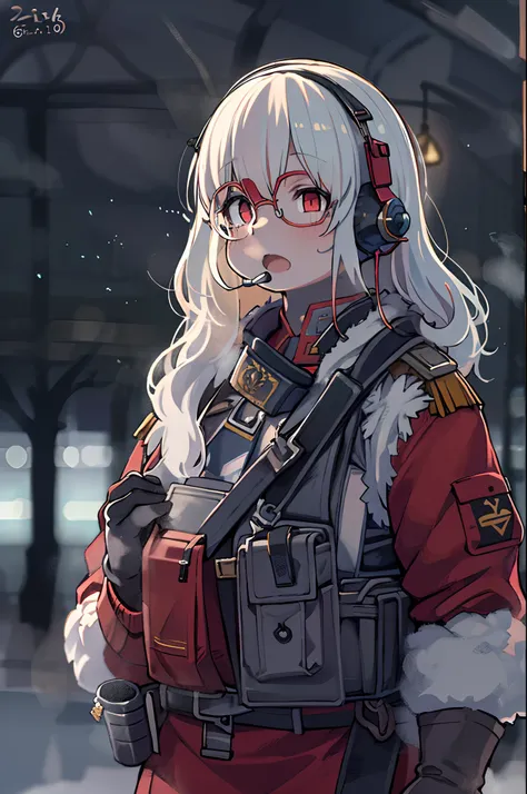 masutepiece , girl with, on battlefield, ( Light White Shorthair:1.2), (Red Eyes:1.2), (Russian military uniform:1.2), (look at viewr:1.2) , (8K, Best Quality 1.2), Ultra-detailed, 8K UHD, Soft lighting, High quality, Film grain, Beautiful lighting, Cinema...