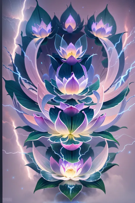 The Great Lotus in the Light of Tyndall   {blue white colors}Fire，Lightning arc，Light effects,CG,Blizzard style art trends,Diffuse luminous fog Glow-in-the-dark particles,Brilliant volumetric light