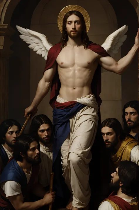 Jesus of Nazareth returns to Earth From Heaven with his Army of Angels, Blue Eyes, muscular, art by Anthony van Dyck