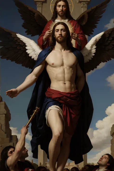 Jesus of Nazareth returns to Earth From Heaven with his Army of Angels, Blue Eyes, muscular, art by Anthony van Dyck