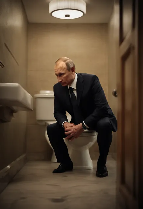 President Putin entering the toilet and taking off his pants and sitting