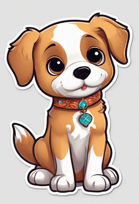 sticker,dog,cartoon,cute,White background