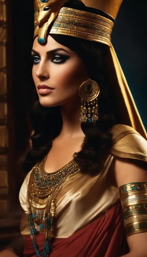 Create an image of Cleopatra as a young princess of Ancient Egypt, destacando sua beleza e origens reais