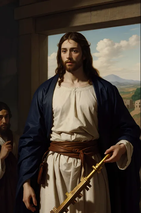 Jesus of Nazareth hand Saint Peter a set of giant Keys, art by Anthony van Dyck