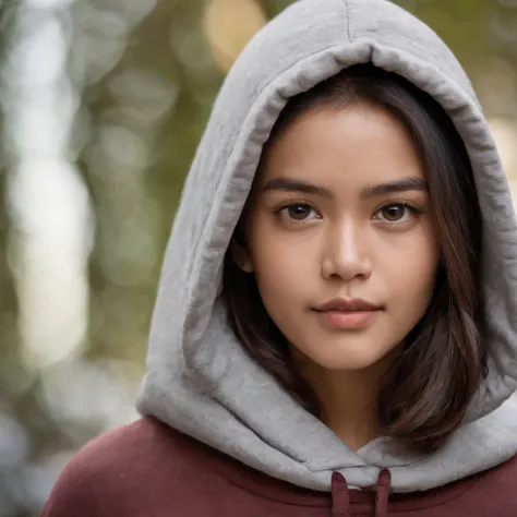 beautiful indonesian slim college girl, wearing hoodie, looking at viewer, portrait, hyper detailed POV, by lee jeffries, nikon d850, film stock photograph ,4 kodak portra 400 ,camera f1.6 lens ,rich colors ,hyper realistic ,lifelike texture, dramatic ligh...