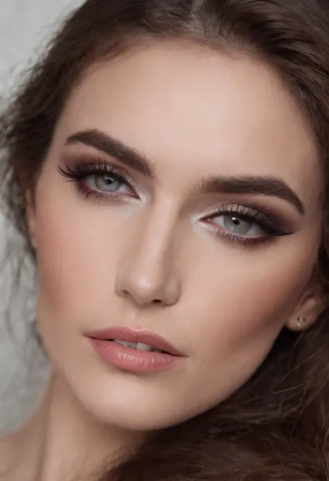 close up of womans face with 80s fashion makeup, seductive look, high quality photo