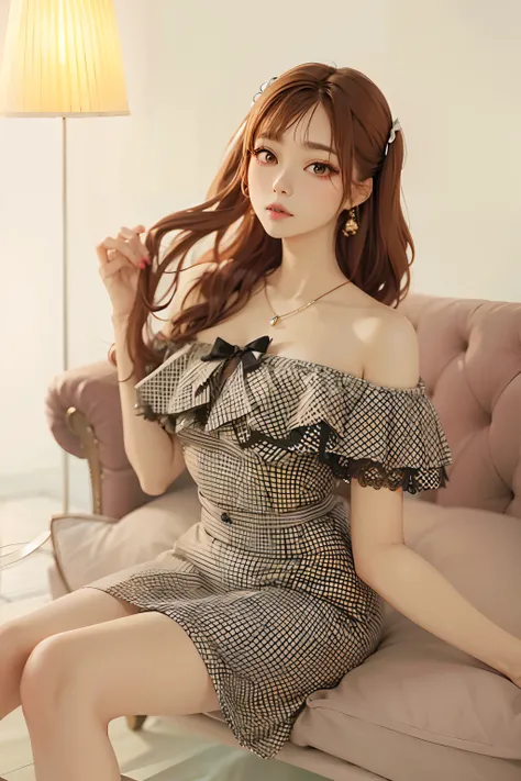 Arafe woman sitting on sofa in dress with bow, korean female fashion model, Korean Girl, tube-top dress, Gorgeous young Korean woman, Beautiful cute, gorgeous woman, ulzzangs, Beautiful young Korean woman, Cute Korean Actress, sexy dress, Cute dress, tzuyu...