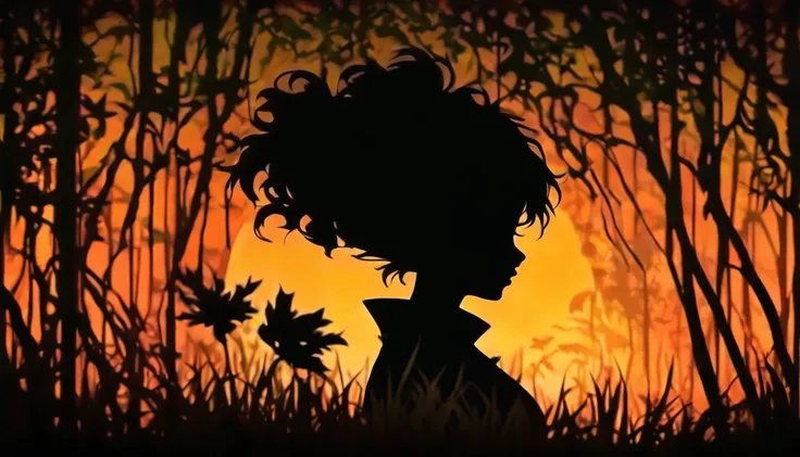 (Silhouette Art,cutouts:1.6)
(((Paper cutting art,A world where only black exists:1.3)

(Halloween,profile:1.2),white, Clear and beautiful face,Sunrise behind

break
(morning glow、Viola　Green grass:6.1)
Textured glass background,Arcana World