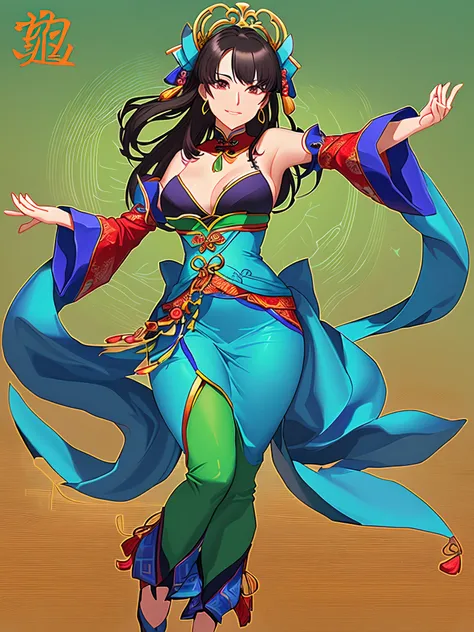 blue green，A beautiful woman dancing in Chinese style