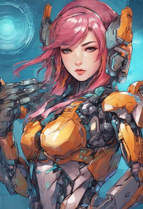 Um close up de uma mulher em um traje futurista com uma arma, oppai cyberpunk, biomechanical oppai, garota em mecha cyber armor, menina ciborgue bonito, garota de anime cyberpunk mech, garota android perfeita, linda menina ciborgue, ross tran 8 k, anime ro...