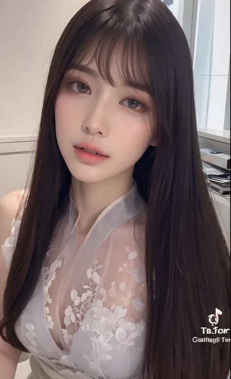 8k, Top image quality、Raw photography、超A high resolution、A pretty girl、Colossal tits:1.3、cleavage of the breast:1.3 , (detailed  clothing), (detailed hanfu), full body, fair white skin、shiny white skin、(wavy blonde hair)、dark brown hair、dark brown hair、Bea...