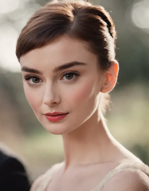 up close photo of 1girl，30 years old，Glamour like Audrey Hepburn, ultra realista