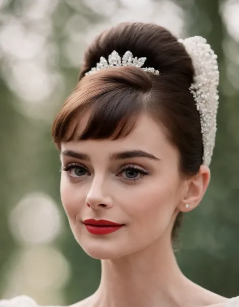 up close photo of 1girl，30 years old，Glamour like Audrey Hepburn, ultra realista