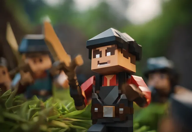 Steve is attacked by other players carrying swords in Minecraft Bedwars