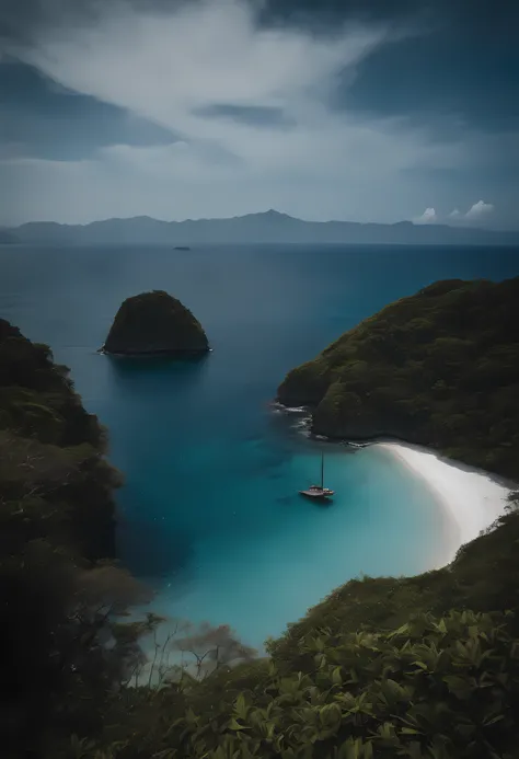 An isolated island in the sea、uninhabited island、White sandy beach、blue sea、ocean view、An island created by the eruption of an undersea volcano、