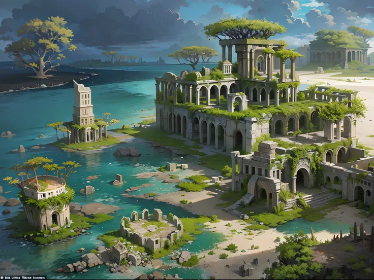 The island was formed by the uplift of a group of ancient ruins that had sunk to the seabed. Rotting trees, dry coral, tilted earth and ruins of buildings, Surrounded by the sea