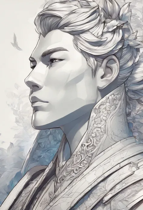 character bust of a swordsman, hand drawn cartoon illustration, Solid and vivid background, Fine, detailed scale, Soft lighting, game character, upper body, Created by Lois Van Barl and Reusch and Ross Tran and Ross Drås and Sam Yang and Sam Ess Arts and A...