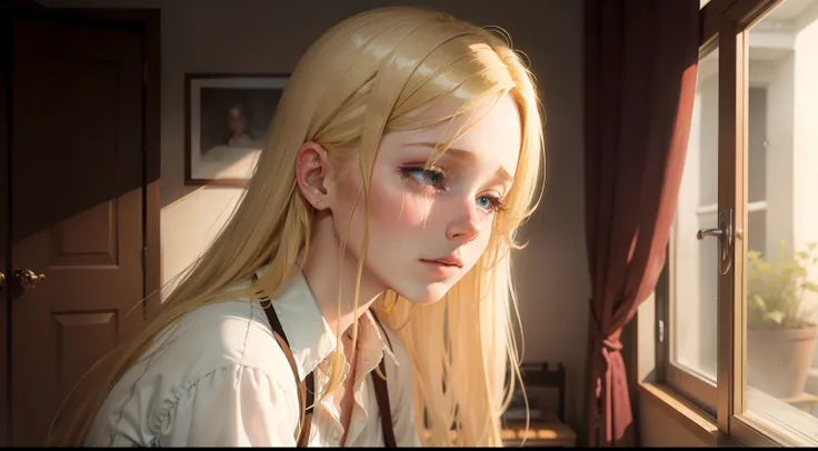 Abigail, a blonde hair young woman crying heavily at home