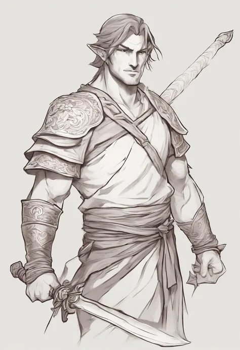 3d character bust of a swordsman, character concept, hand drawn cartoon illustration, Solid and vivid background, Fine, detailed scale, Soft lighting, game character, upper body, Created by Lois Van Barl and Reusch and Ross Tran and Ross Drås and Sam Yang ...