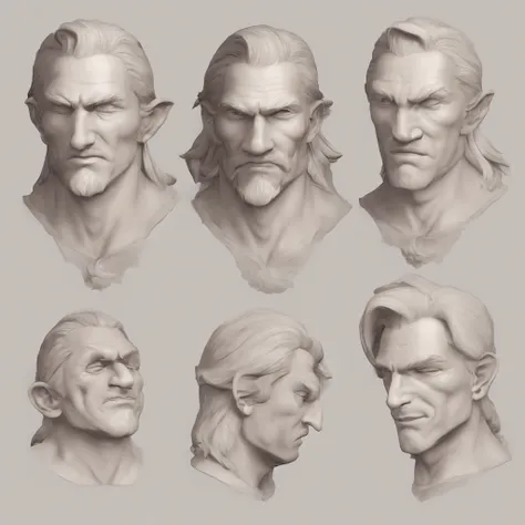 3d character bust of a swordsman, character concept, hand drawn cartoon illustration, Solid and vivid background, Fine, detailed scale, Soft lighting, game character, upper body, Created by Lois Van Barl and Reusch and Ross Tran and Ross Drås and Sam Yang ...