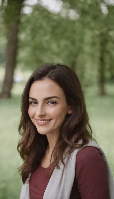 woman smiling in park holding a yoga mat, in the style of white and maroon, sliman mansour, sigma 85mm f/1.4 dg hsm art, close-up intensity, cabincore, emek golan, untrained