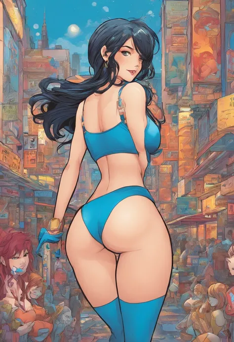 女の子1人,stehend,arms behind back,blaue harre,blaue augen,big boobs,naked,nsfw,