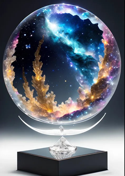 Complex clear glass interstellar nebulae [moon] Statues made of galaxies,  Flora and fauna,  Hyper-Realistic,  ultra-detail,  Elegant,  Beautiful head...,  1 Tail