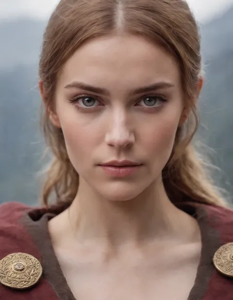 a beautiful Heroic young Nordic woman, warrior looking at viewer, shy, best quality,portrait of a woman