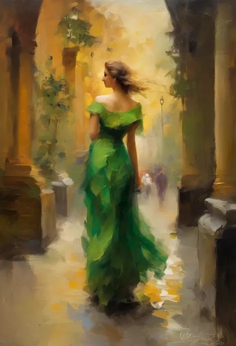 European，court，ancient wind，Golden-green，a skirt