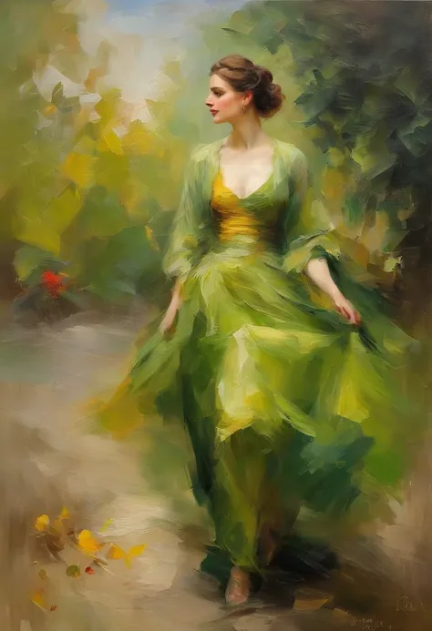 European，court，ancient wind，Golden-green，a skirt