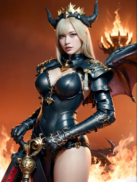 Professional , ​masterpiece、top-quality、photos realistic , depth of fields 、（Dragon Black Metal Body:1.９),(Matte Blue Black、(Night World)、（cleavage of the breast）、Dragon Gold Weapon、（Micro Bikini Armor:1.４),Gorgeous gold weapons ,（Fight dragons）、Seductive ...