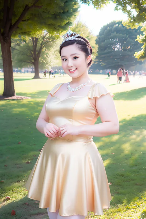 ((Chubby Glamour 1.3))、28-year-old beauty prima donna、Posing in the park、The costume is a ballerina miniskirt、White tights、Crotch exposed、Expensive necklaces and earrings、simple tiara