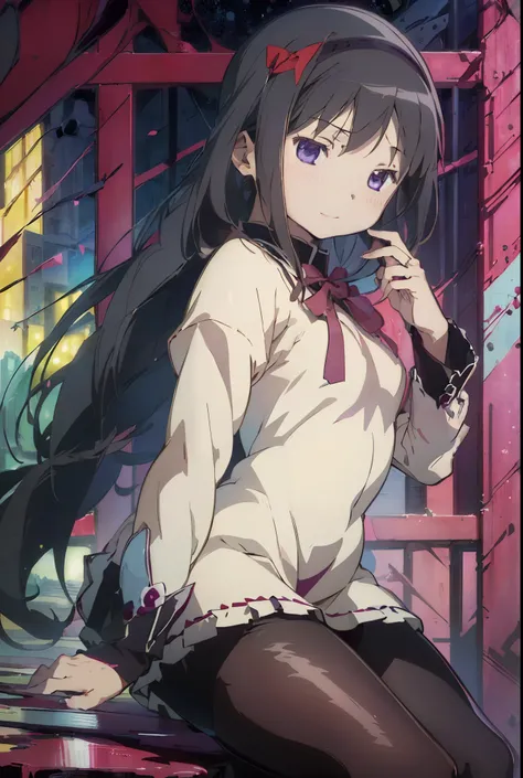 (top-quality、in 8K、32K、​masterpiece、nffsw、超A high resolution、Impresionismo、Photorealsitic:1.2)、1girl in, 独奏, Homura, white backgrounid, (​masterpiece:1.2), (top-quality:1.15), ighly detailed、(Eyes are purple、:1.2)、Smaller chest、grin、Clean thighs、(((1girl i...