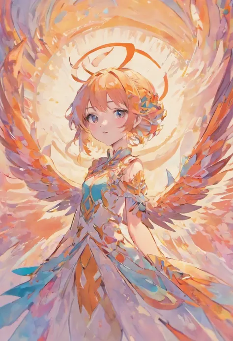 character creation, negative space, a cute girl with abstract wings, with stag horns, fantasy, with pastel colors, pure white background,