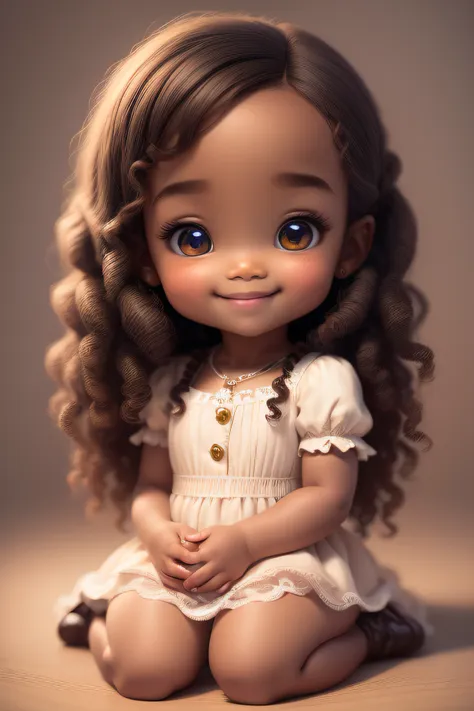 chibi 1 african children dark brown skin:5, cute smile, sitting ((full body))) "pulando" realistic shadows, sparkling eyes, deta...