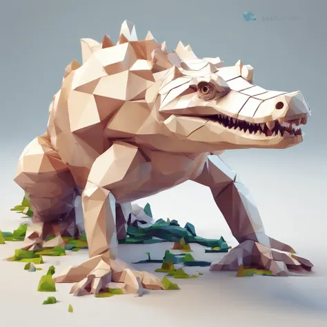 Perfect alignment, Cute little crocodile, in style of hayao miyazaki，Standing position, Abstract beauty, Displays the center of the landscape composition,3 d model，Clay material，solidcolor，nearing perfection, Dynamic, Highly detailed, smooth, Sharp focus, ...