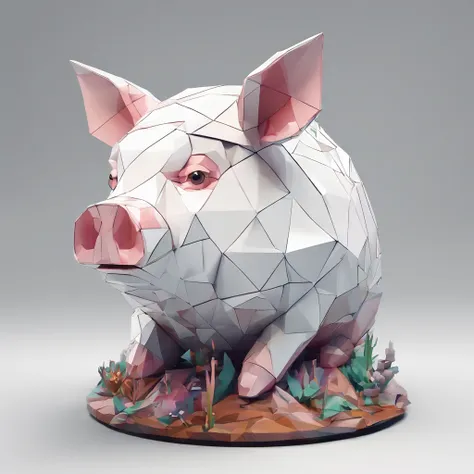 Perfect alignment, Cute piggy Miyazaki style，Stand in a curved position, Abstract beauty, Sideways composition，Displays the center of the landscape composition,3 d model，Clay material，solidcolor，nearing perfection, Dynamic, Highly detailed, smooth, Sharp f...