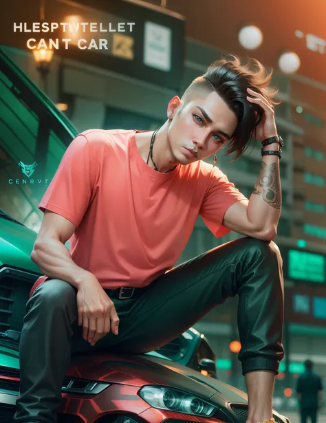 Change background fon car  cyerpunk handsome  boy , realistic face,8k,ultra realistic