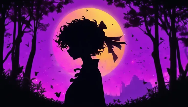 (Silhouette Art,cutouts:1.6)
(((Paper cutting art,A world where only black exists:1.3)

(Cowboy Shot),1 girl,Solo,
(Girl in a witchs hat,profile:1.2),white, Clear and beautiful face,The Moon Behind

break
(Purple Moon、Yellow pumpkin)
Textured glass backgro...