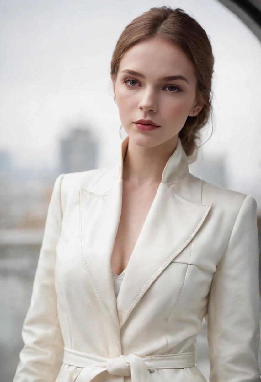 White silk girl high quality white leather coat，The light and shadow effects are intense，tightsuit，Cool mask，Sunlight High resolution Golden ratio