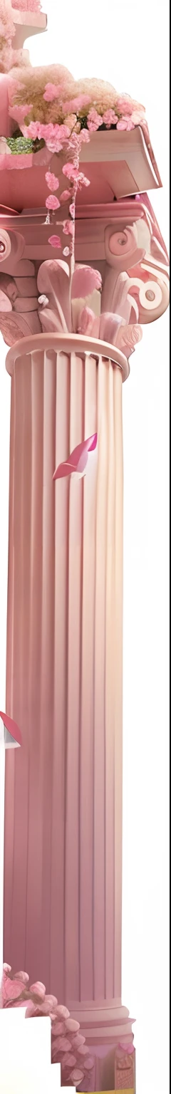 There is a pink flower column，A bird flies by, clemens ascher, inspired by Chris LaBrooy, pink iconic character, the walls are pink, Columns, Huge pillars and flowers, pink pastels, pillars, Wallpapers, In pastel colors, art nouveau octane render, inspired...