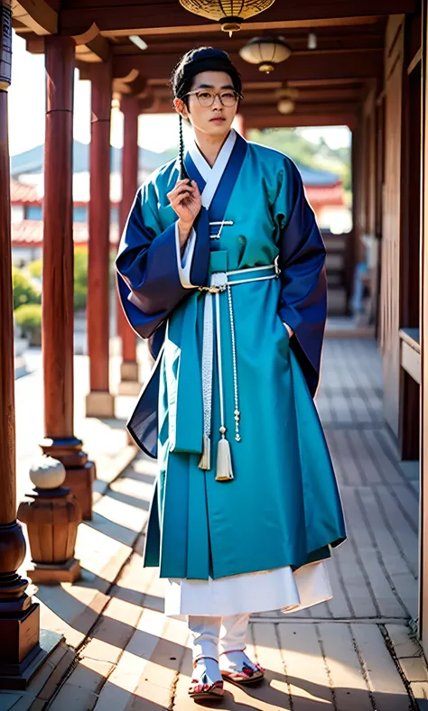 looking at viewer, korean man, hanbok